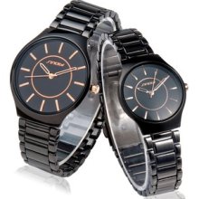 Black Sinobi 9442 Tungsten Steel Analog Quartz Couple Watches For Lovers