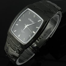 Black Square Style Mens Stainless Steel Quartz Wrist Watch