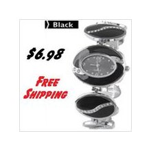 Black - Stylish Quartz Bracelet Wrist Watch with Rhinestones for Girl