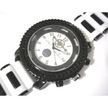 Bling Bling Big Case Rubber Band Men's Watch Black / White