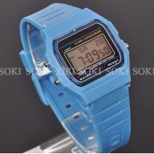 Blue Digital Day Date Quartz Mens Womens Alm Wrist Plastic Band Watch S13l