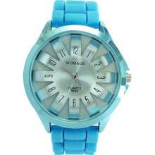 Blue Silicone Jelly Strap Quartz Sunflower Round Hours Analog Wrist Ladies Watch