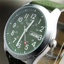 Box Hours Dial Fabric Nylon Sport Men Military Army Green Wrist Watch Wv028