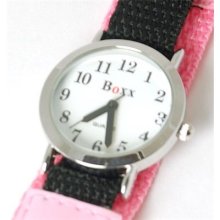 Boxx Quartz White Dial Pink Velcto Strap Kids Watch F1545