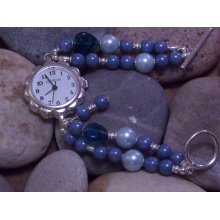 Bracelet Watch - 'Luca' - Geneva watch with beaded bracelet in sterling silver