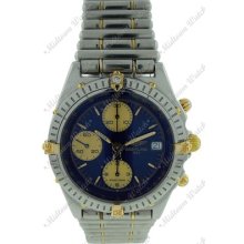 Breitling Chronomat B13050 Chronograph Two Tone Blue Dial Gold Plated Diamond