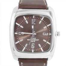 Brown Man-made Leather Wristband Quartz Hours Analog Sport Wrist Watch Men Lady