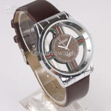 Bulk Lots 6pieces Coffee Band Quartz Lady Watch Green And Red Lines