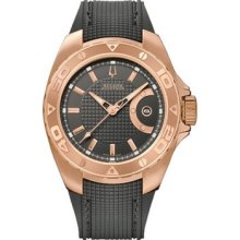 Bulova Accutron Men's Black Dial Rose Gold Case Polyurethane Strap Watch 64b108