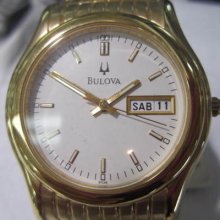 Bulova Japan Men's Watch Quartz All Stainless S Gold Stretching Band Original