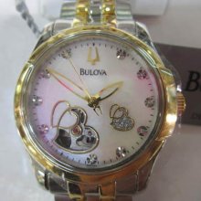 Bulova Lady's Watch Automatic Diamond All Stainless S Two Tone Mop Original