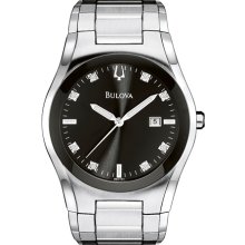 Bulova Men's 96D104 Silver Stainless-Steel Quartz Watch with Black Dial