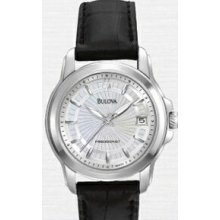 Bulova Precisionist Langford Ladies` Stainless Steel Watch W/ Black Strap