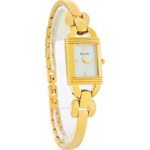 Bulova Quartz Ladies Mop Dial Gold Tone Bangle Bracelet Dress Watch 97v16