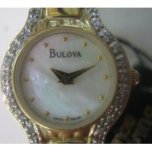 Bulova Swiss Women's Watch Diamond All 14k Solid Gold Mop Dial Original Edition