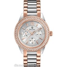 Bulova Two-tone Chronograph Swarovski Ladies Watch 98n100