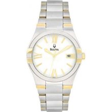 Bulova Two-tone Stainless Steel Bracelet Silver Round Case Men Watch 98h04 Casua