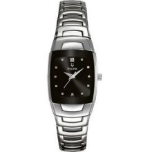 Bulova Women`s Stainless Steel Sleek Watch W/ Black Face