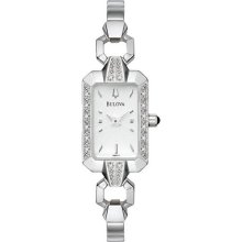 Bulova Women's Diamond Accented Case Bracelet Silver White Dial Watch #96R117