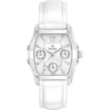 Bulova Women's Diamond Wintermoor Display White Leather Strap Watch 96p126