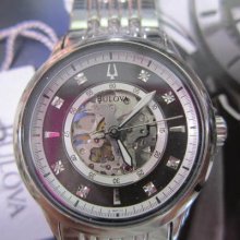 Bulova Women's Watch Diamond Automatic 21 Jewels All Stainless S Original Japan