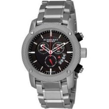 Burberry Mens Steel Chronograph Watch Black Dial Red Hand Bu7702