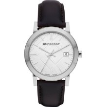 Burberry The City Silver Dia Brown Leather Mens Watch BU9008