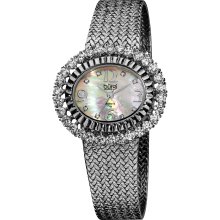 Burgi Women's Mother of Pearl Diamond Mesh Bracelet Watch (Silver-tone)