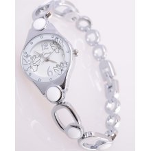 Butterfly Embossed Bracelet Watch-white