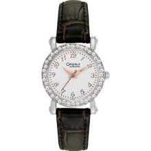 Caravelle By Bulova Crystal Leather Analog Display Womens Wrist Watch 43l126