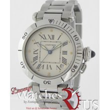 Cartier Pasha C Stainless Steel White Dial Roman Numeral Gold Dot Index