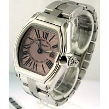 Cartier Roadster Pink Dial $5,400.00 Stainless Steel Ladies Watch.