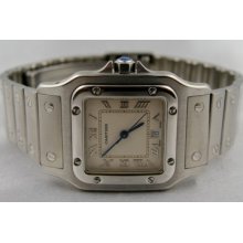 Cartier Santos Men's Full Size Quartz White Roman Numeral Dial Stainless Steel