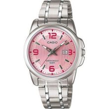 Casio Watch Ltp-1314d-5 Wrist Watch Quartz Steel Dater Woman Pink Dial Zxc