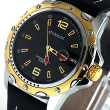 Casual Mens Luxury Analog Quart Big Dial Pu Leather Wrist Watch With Calendar