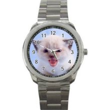 Cat Kitten Unisex Silver-Tone Sports Metal Watch 04