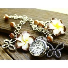 Chain Wrist Watch, Flowers Watch, Butterfly Watch, Pearl Watch, Quartz Watch, Womem Watch, personalized charm wrist watch