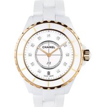 Chanel J12 Jewelry White Ceramic & 18K Pink Gold 38 MM Diamond Dial Unisex Watch - H2180