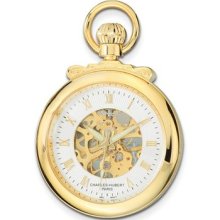 Charles Hubert Gld-pltd Open Face Skeleton Dial Pocket Watch Xwa4350