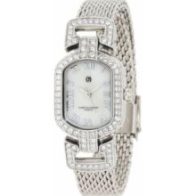 Charles-Hubert Paris 6792-W Chrome Finish White MOP Dial with Stainless Steel Mesh Band Watch