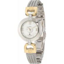 Charles-Hubert Paris 6809-T Two-Tone Stainless Steel Wire Bangle Silver Dial Watch