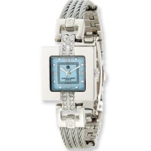 Charles Hubert Stnlss Stl Wire Bangle Light Blue Mop Dial Watch Xwa4299