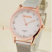 Charm White Crystal Marker Rose Gold S/steel Women Girls Quartz Wrist Watch