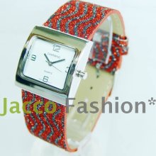 CHARMING Womens Glitter Fashion Watch Zip Wave NEW CM011095 Red