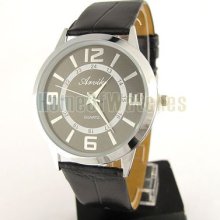 Chic Stylish Mens Ladies Pu Leather Strap Analog Quartz Watch