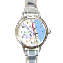 Chicago Subway Map Italian Charm Wrist Watch Round Womens Jewelry 145