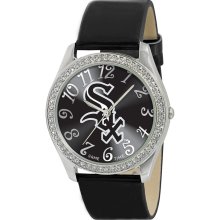 Chicago Wht Sox Glitz Blk Strp Watch