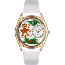 Christmas Gingerbread White Italian Leather Band And Goldtone Watch C1220006