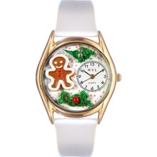 Christmas Gingerbread White Leather And Goldtone Watch #C1220006