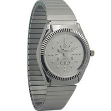 Chrome Quartz Braille Watch Mens with Chrome Expansion Band